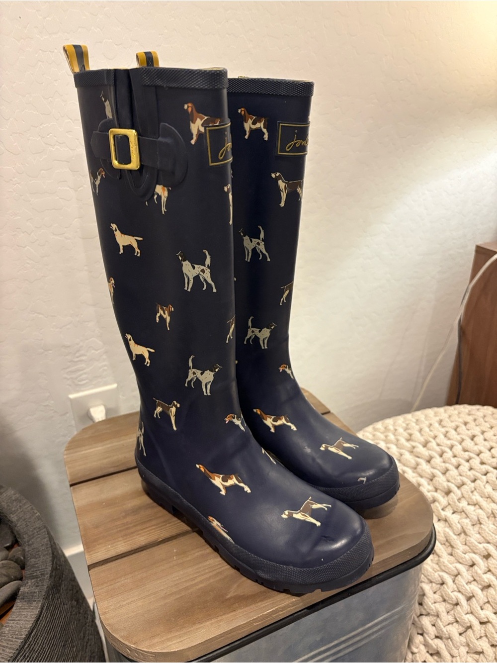 Joules Navy Dog-Print Tall Rain Boots